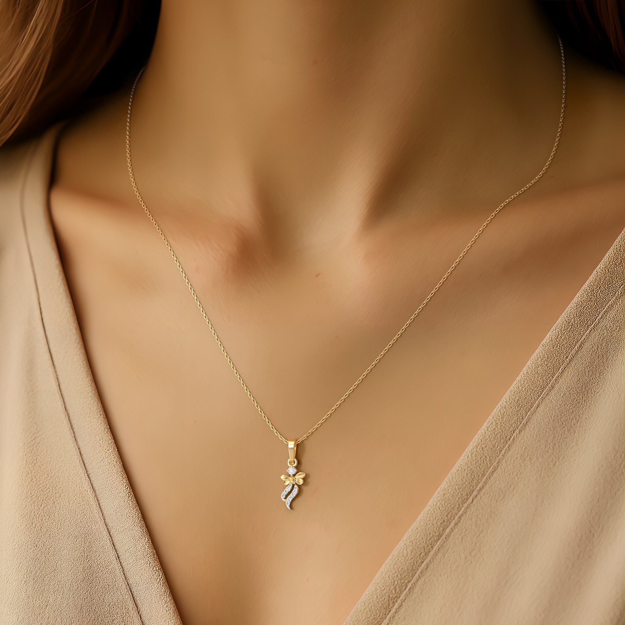 Elegant Butterfly Bow Diamond Pendant